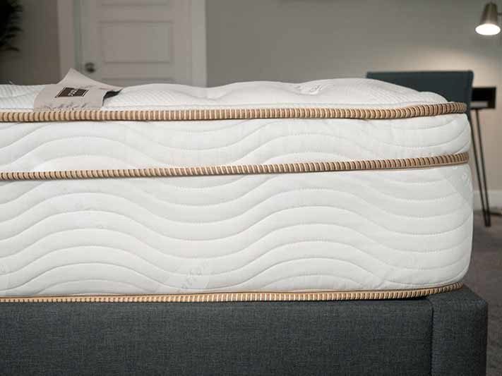 A side view of a mattress.