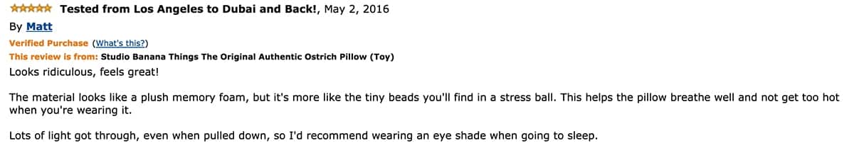 Amazon reviews of the Ostrichpillow Original