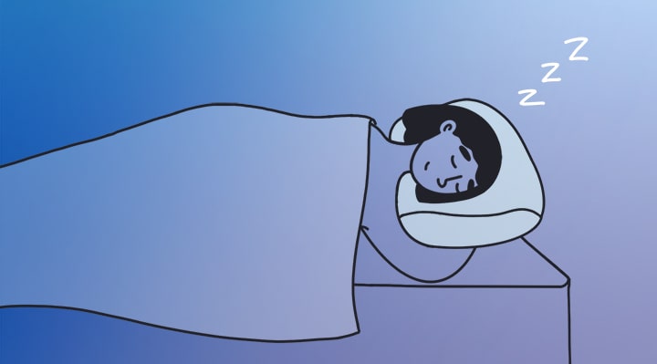 A illustration of a woman sleeping naked under a comforter