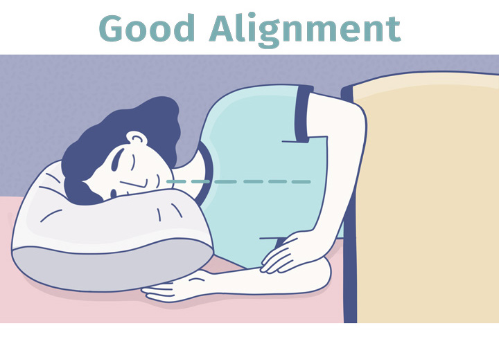 pillow alignment - a woman rests on her side. 
