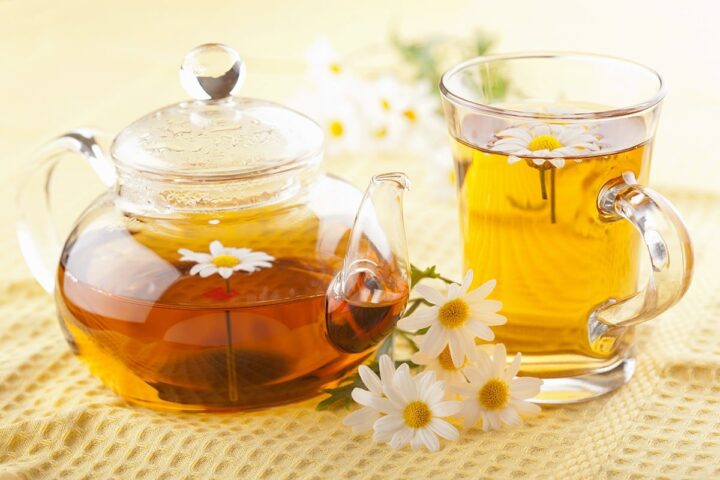 A pitcher of tea sits on a table