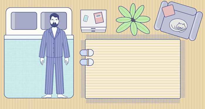 A graphic showing how a bed fits into the floor plan of a bedroom.