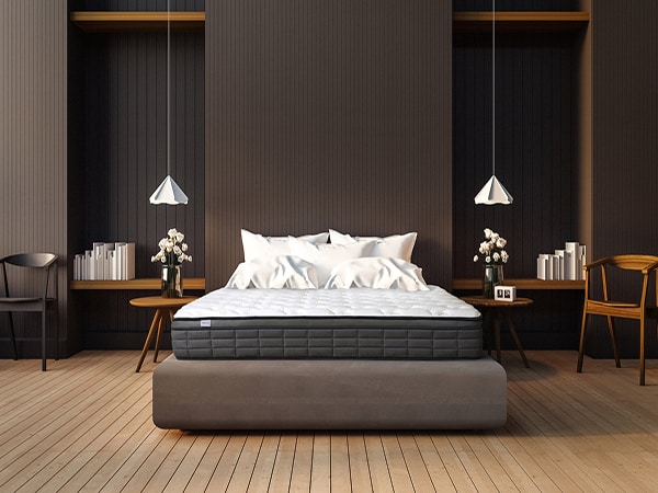 a bed in a black bedroom