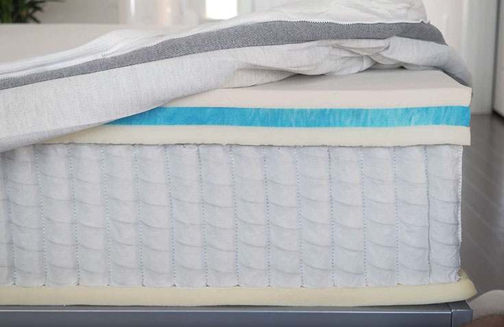 A mattress is cut open to show its construction.