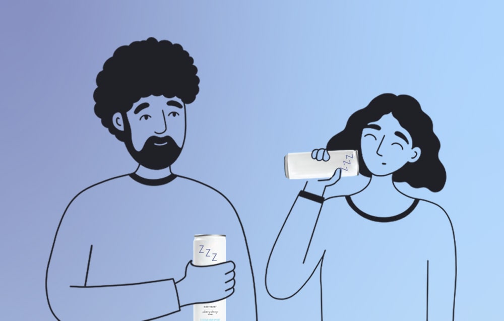 An illustration of a man and a woman drinking anti-energy drinks.