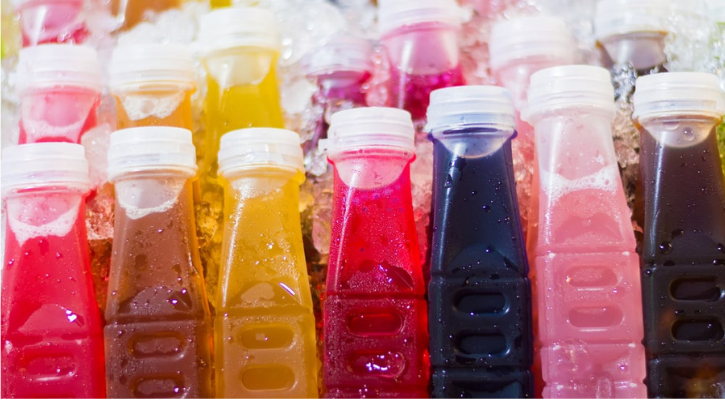 An image of various drinks lined up.