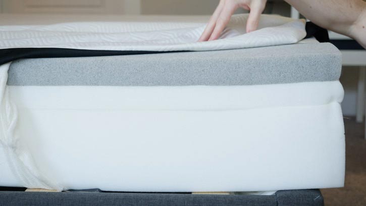 A mattress is opened to show the construction.