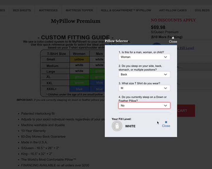 MyPillow Premium Review - custom fitting guide
