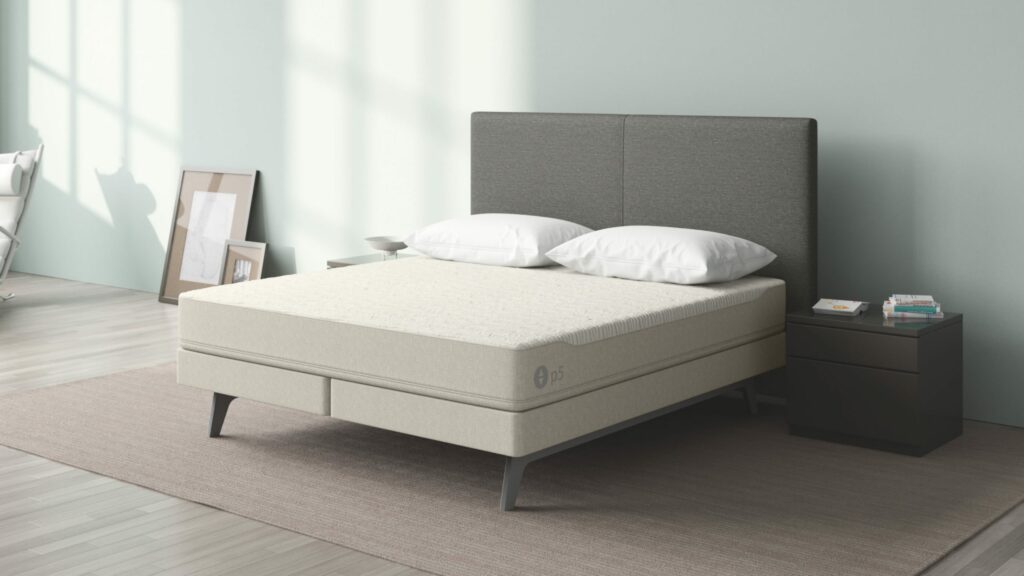 a sleep number p5 smart bed sits on a base