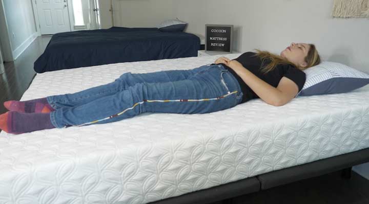 woman laying on her back on the Cocoon Chill mattress