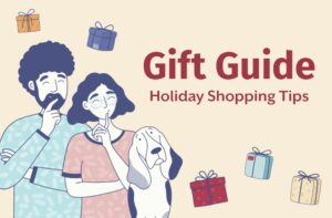 couple and dog shopping for gifts
