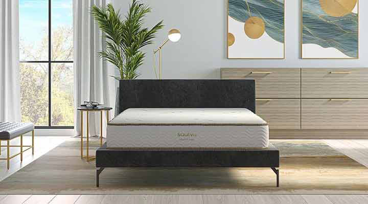 Saatva Memory Foam Hybrid mattress in a master bedroom