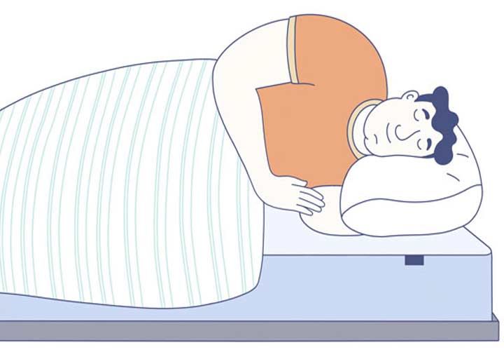 A graphic of a large person sleeping on a mattress