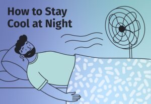 Man sweating in bed with fan