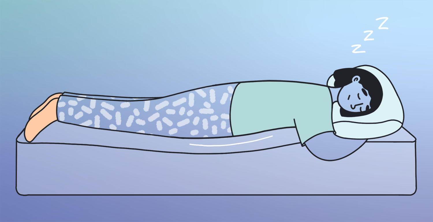 Cartoon of a woman sleeping on a sagging mattress