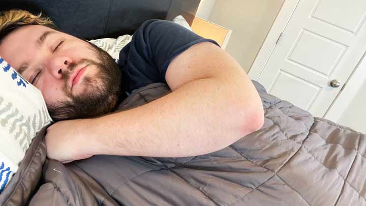 Sleeping with the GhostBed Weighted Blanket