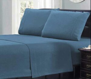 A set of blue Mellanni Flannel sheets on a bed.