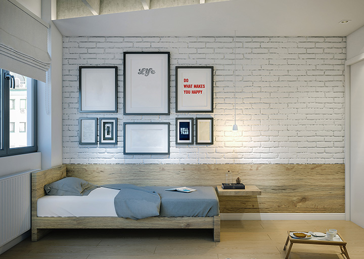 A twin bed sits against the wall