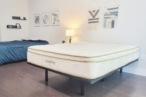 Saatva mattress in a bedroom