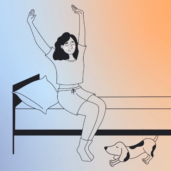 woman waking up and stretching