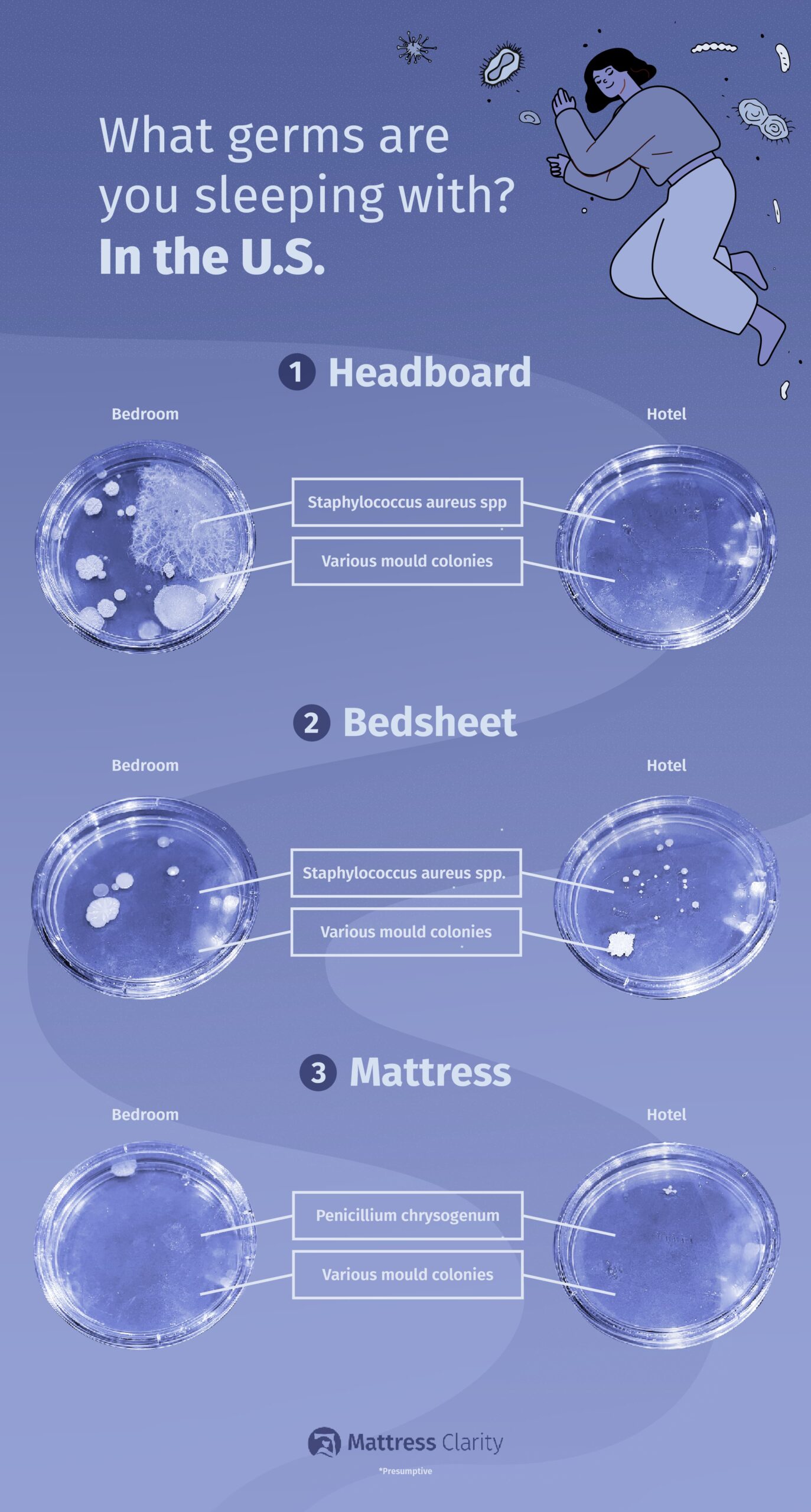 Image showing Petri dishes with bacteria on them that shows how dirty the U.S. sleeping spaces are.