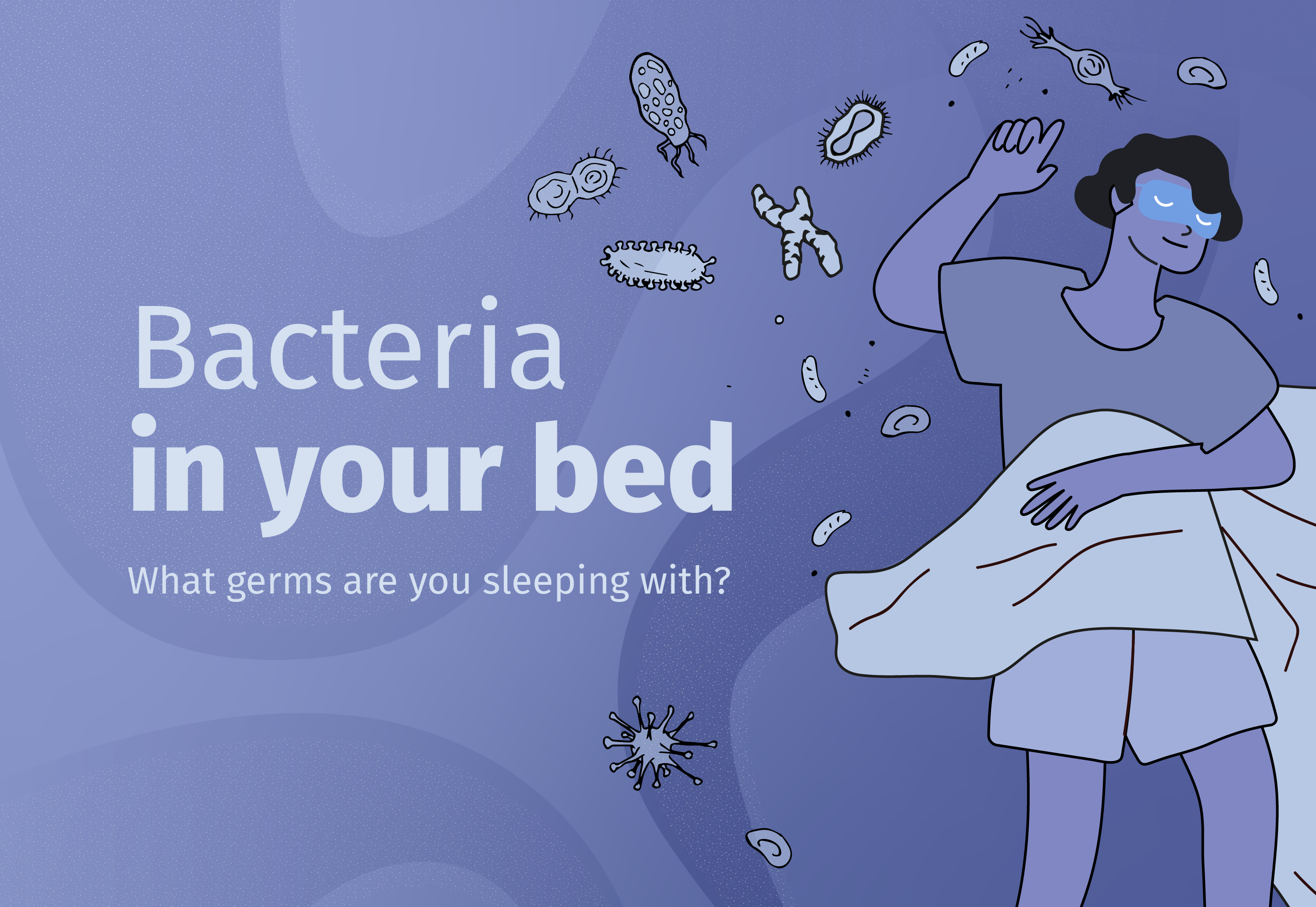  Header image with text reading 'bacteria in your bed, what germs are you sleeping with?