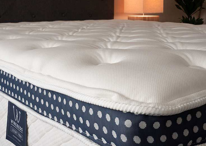 A close corner shot of the WinkBed Luxury Firm mattress