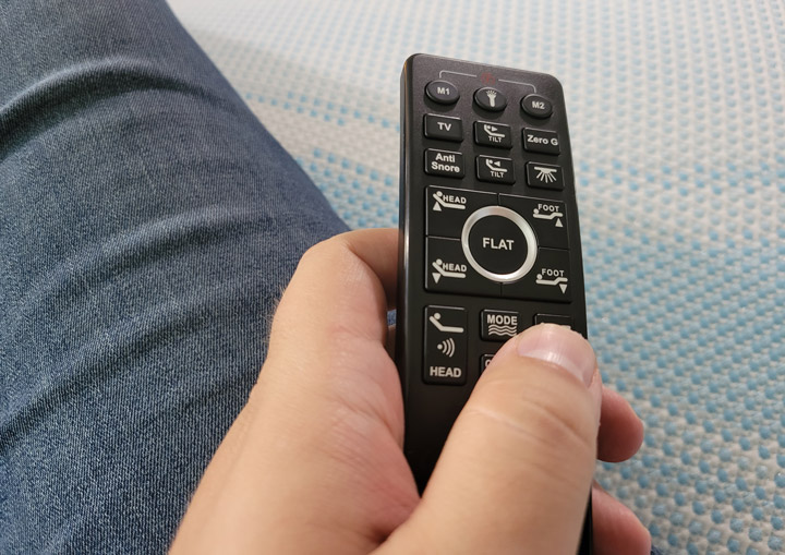 A close-up of the Brooklyn Bedding adjustable base remote