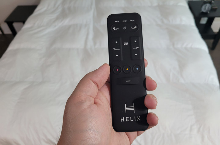 A close-up of the Helix Adjustable Base remote