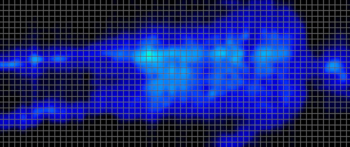 A pressure map for a heavyweight sleeper resting on his back on the Bear Elite Hybrid. The map is largely blue.