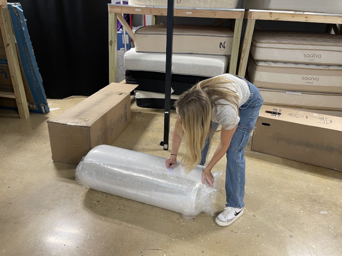 A Boring Hybrid Mattress in the packaging