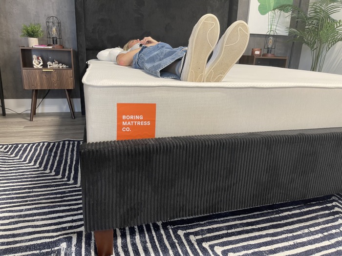 A close look at the tag on a Boring Hybrid Mattress