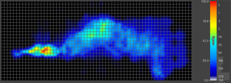 Pressure map of an average-weight side-sleeper on the Saatva Rx mattress