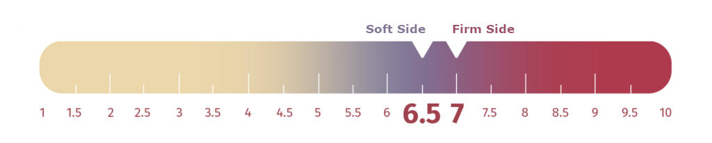A graphic showing firmness scores for the soft side(6.5) & firm side(7) of the Birch Kids Mattress