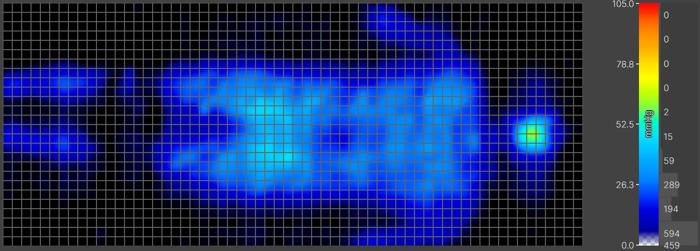 Back-sleeping pressure map of a heavy person on the Avocado Green Mattress