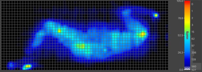 Side-sleeping pressure map of a heavy person on the Avocado Green Mattress