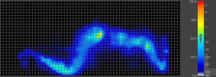 Side-sleeping pressure map of an average-weight on the Avocado Green Mattress