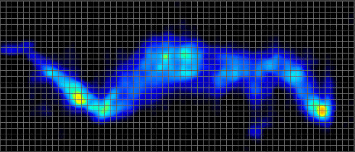 Side-sleeping pressure map of our average weight tester on the Nolah Evolution mattress.
